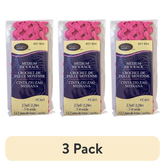 (3 pack) Wrights 1/2" Hot Pink Medium Rick Rack, 2.5 yd Sewing Trim