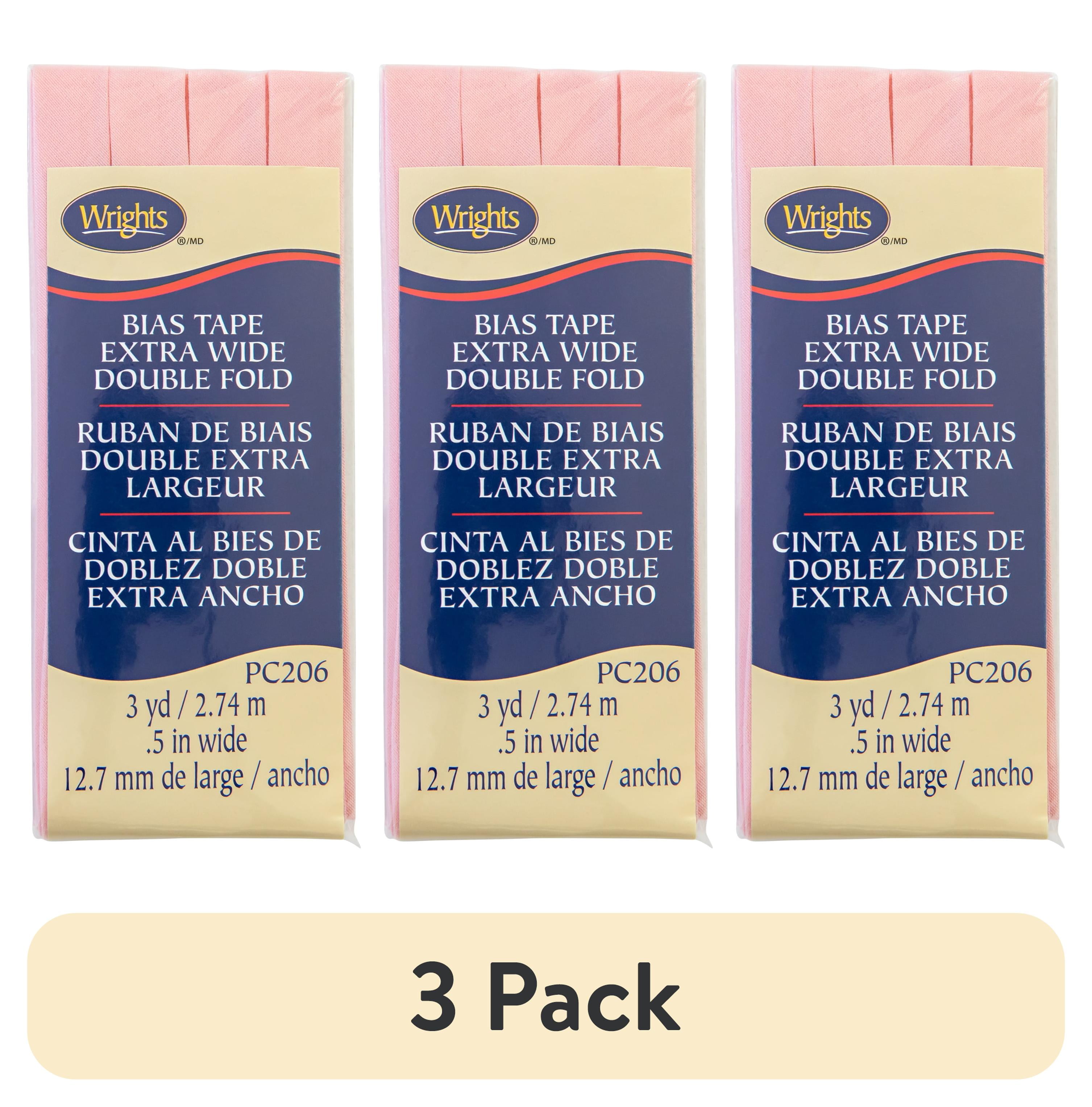 (3 pack) Wrights Bias Tape, Light Pink, 1/2" Extra Wide Double Fold Bias Tape Binding For Sewing And Crafts, 3 Yards, 1 Each