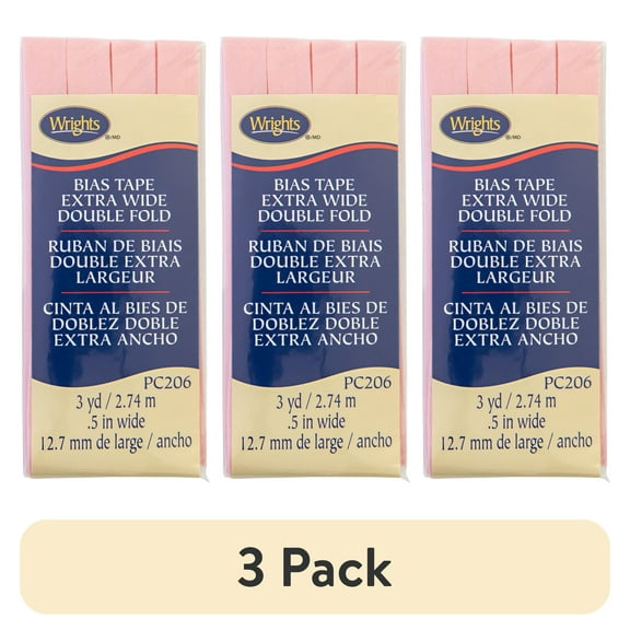 (3 pack) Wrights 1/2" Light Pink Extra Wide Double Fold Bias Tape, 3 yd