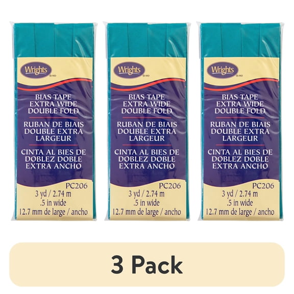 (3 pack) Wrights 1/2" Mediterranean Blue Extra Wide Double Fold Bias Tape, 3 yd