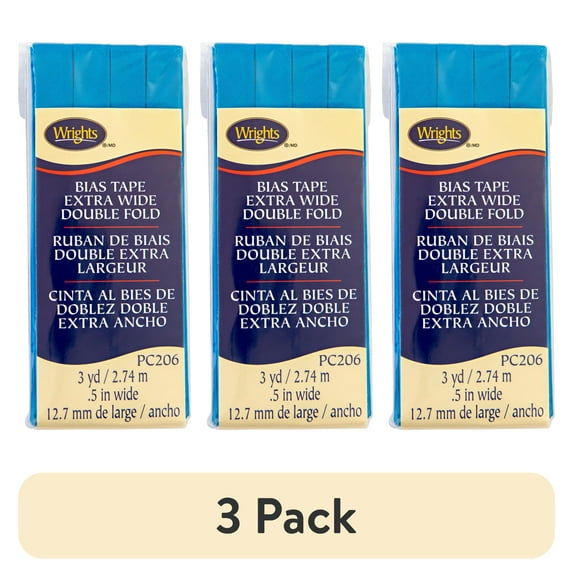 (3 pack) Wrights 1/2" Turquoise Extra Wide Double Fold Bias Tape, 3 yd