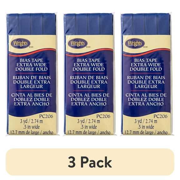 (3 pack) Wrights 1/2" Yale Blue Extra Wide Double Fold Bias Tape, 3 yd