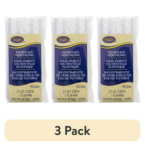 (3 pack) Wrights 1 3/4" White Lace Hem Facing, 3 yd
