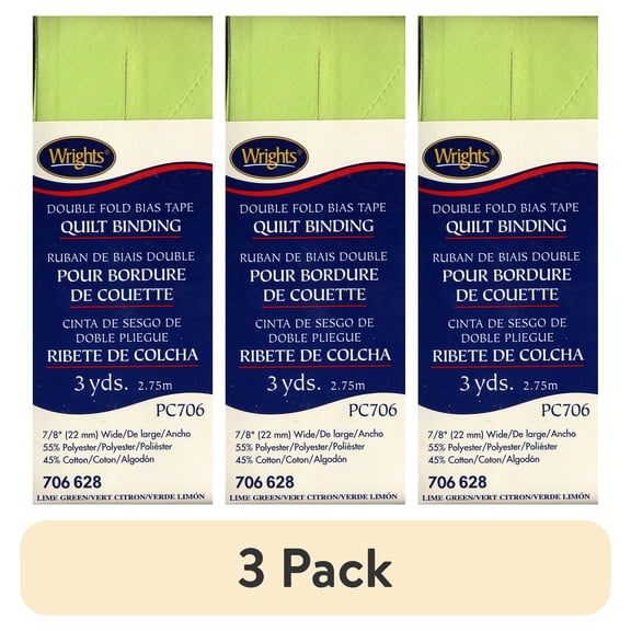 (3 pack) Wrights 7/8"x3 Yd Lime Green Double Fold Bias Tape Quilt Binding