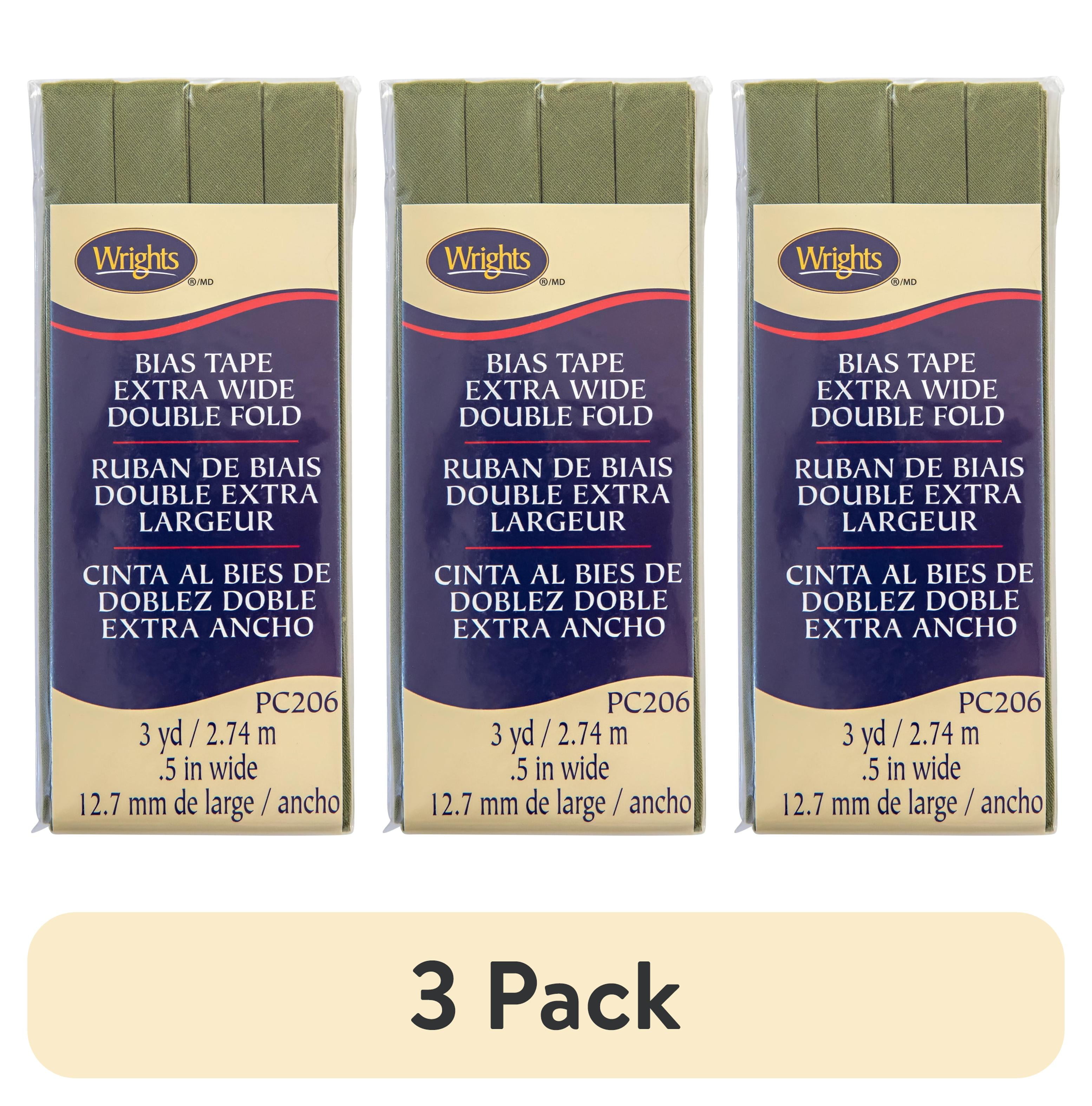 (3 pack) Wrights Bias Tape, Green, 1/2" Extra Wide Double Fold Bias Tape Binding For Sewing And Crafts, 3 Yards, 1 Each