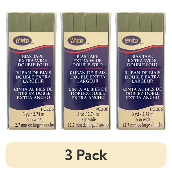 (3 pack) Wrights Bias Tape, Green, 1/2" Extra Wide Double Fold Bias Tape Binding For Sewing And Crafts, 3 Yards, 1 Each