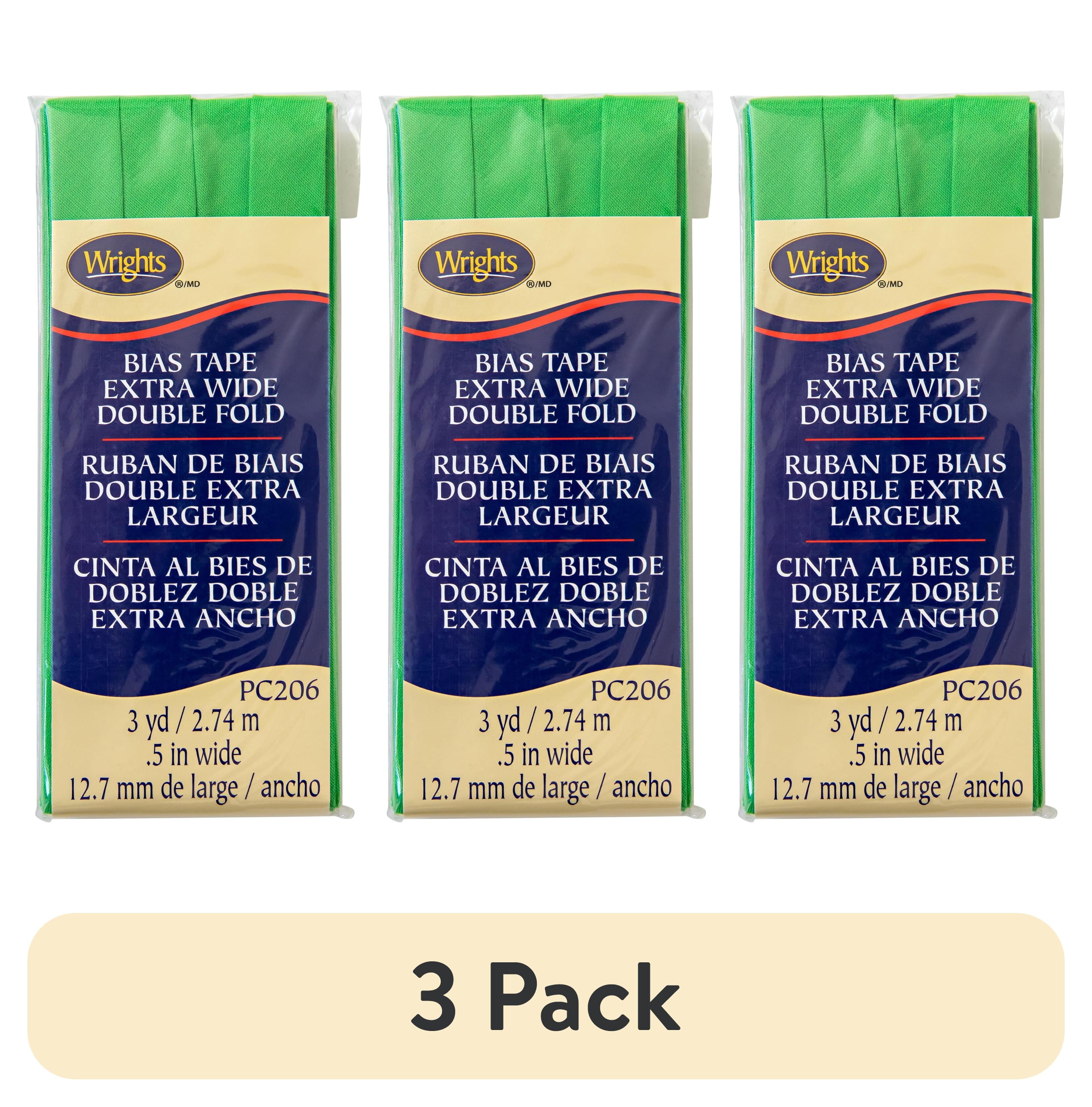 (3 pack) Wrights Bias Tape, Green Glow, 1/2" Extra Wide Double Fold Bias Tape Binding For Sewing And Crafts, 3 Yards, 1 Each