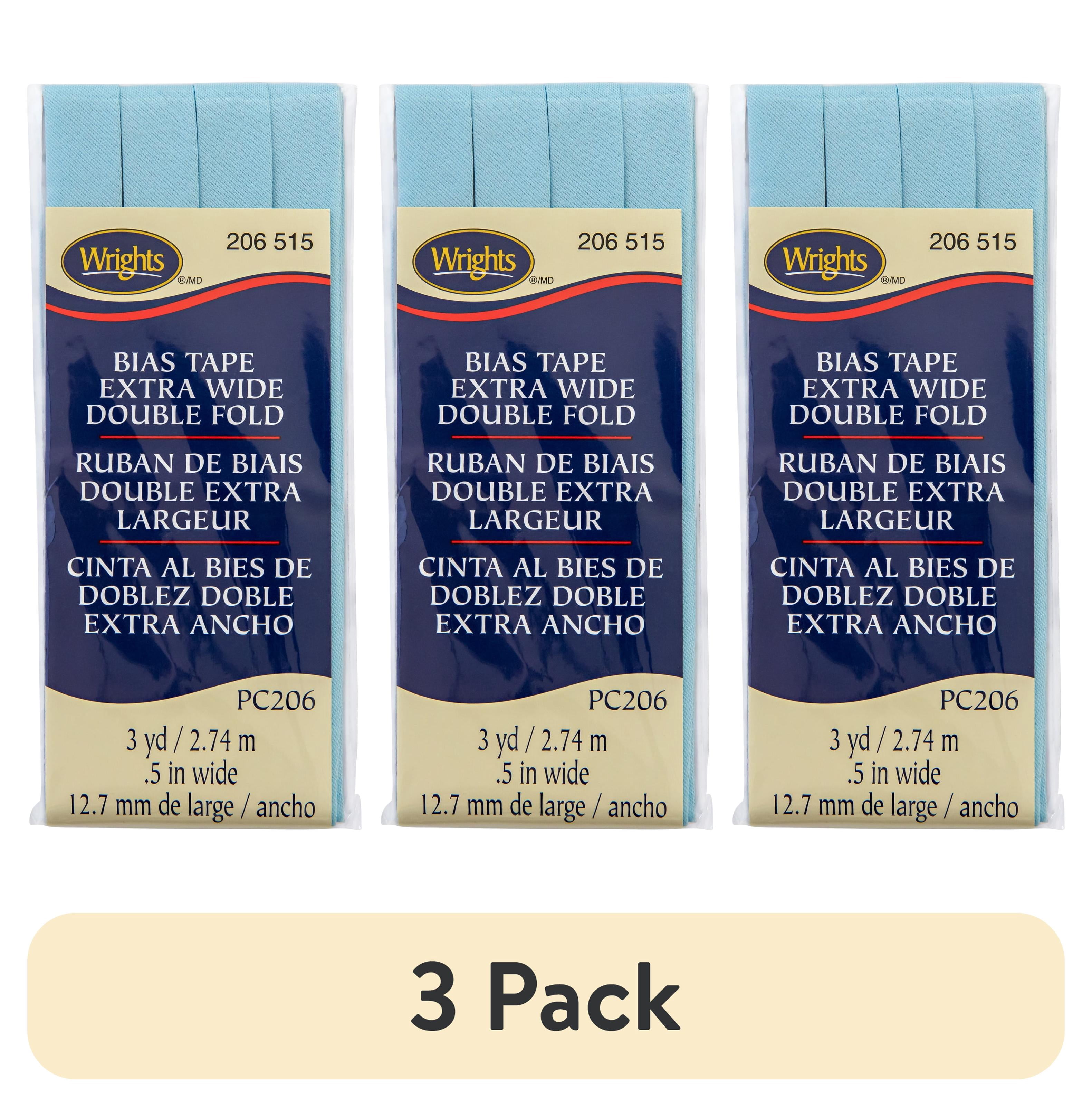 (3 pack) Wrights Blue 1/2" Bias Tape Extra Wide Double Fold 3 yd Polyester Blend Sewing Trim