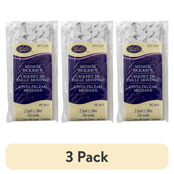 (3 pack) Wrights Rick Rack, White, 1/2" Medium Braided Rick Rack 2.5 Yards Sewing Trim