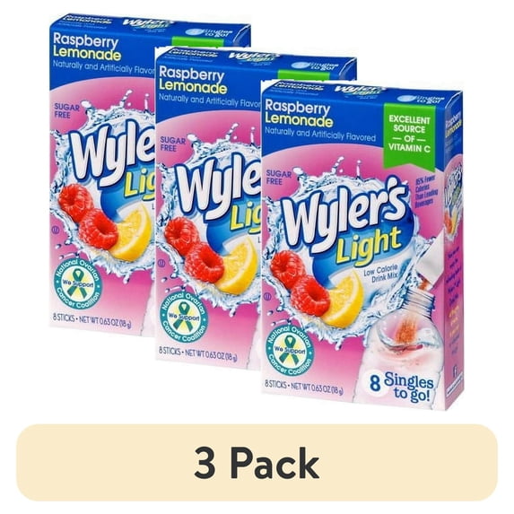(3 pack) Wyler's Light Singles To Go Powder Packets, Water Drink Mix, Raspberry Lemonade