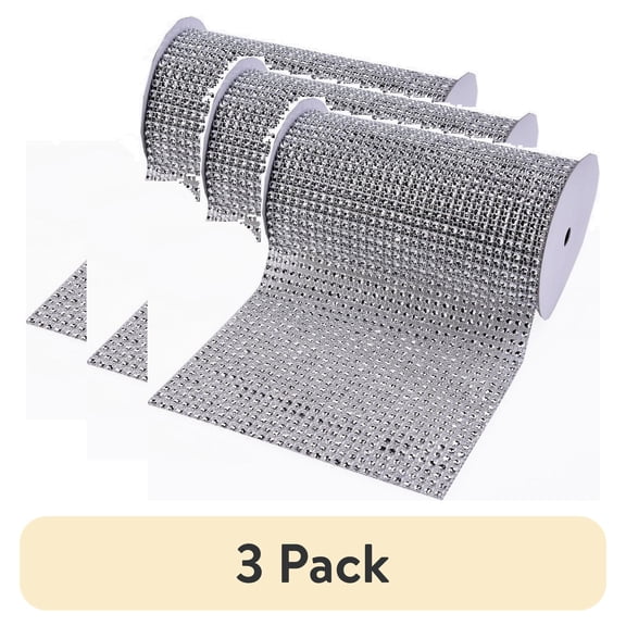 (3 pack) YAMA RIBBON Bling Wrap 6" Silver Rhinestone Sewing Trim by the Yard