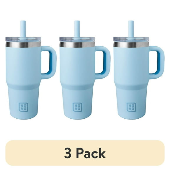 (3 pack) YAYA My First Travel Tumbler for Toddlers 3+ with Reusable Straw and Spill-Safe Lid, 12oz, Blue
