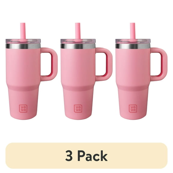 (3 pack) YAYA My First Travel Tumbler for Toddlers 3+ with Reusable Straw and Spill-Safe Lid, 12oz, Pink