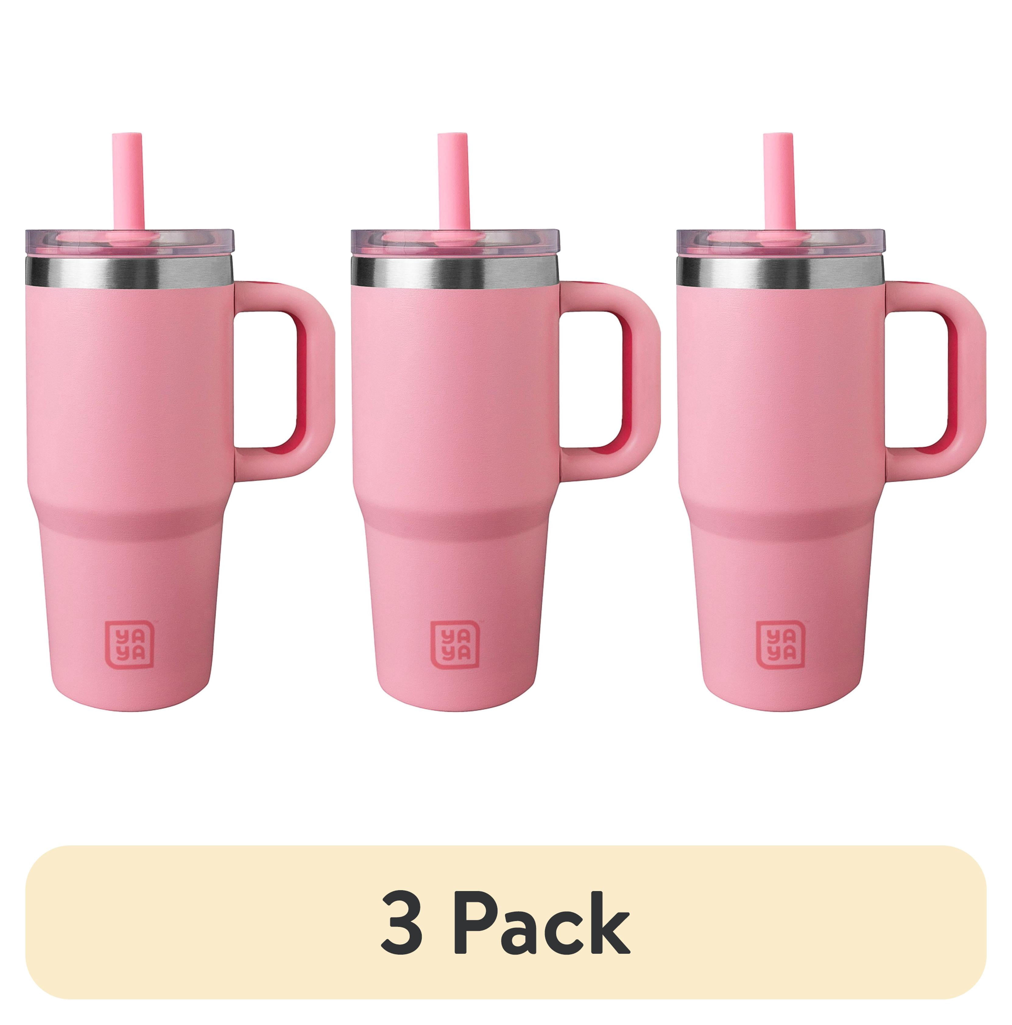 (3 pack) YAYA My First Travel Tumbler for Preschool & Kids 3+, Insulated Stainless Steel Tumbler with Reusable Silicone Straw & Spill-Proof Lid, Cup Holder Compatible, BPA-Free, 12oz, Pink