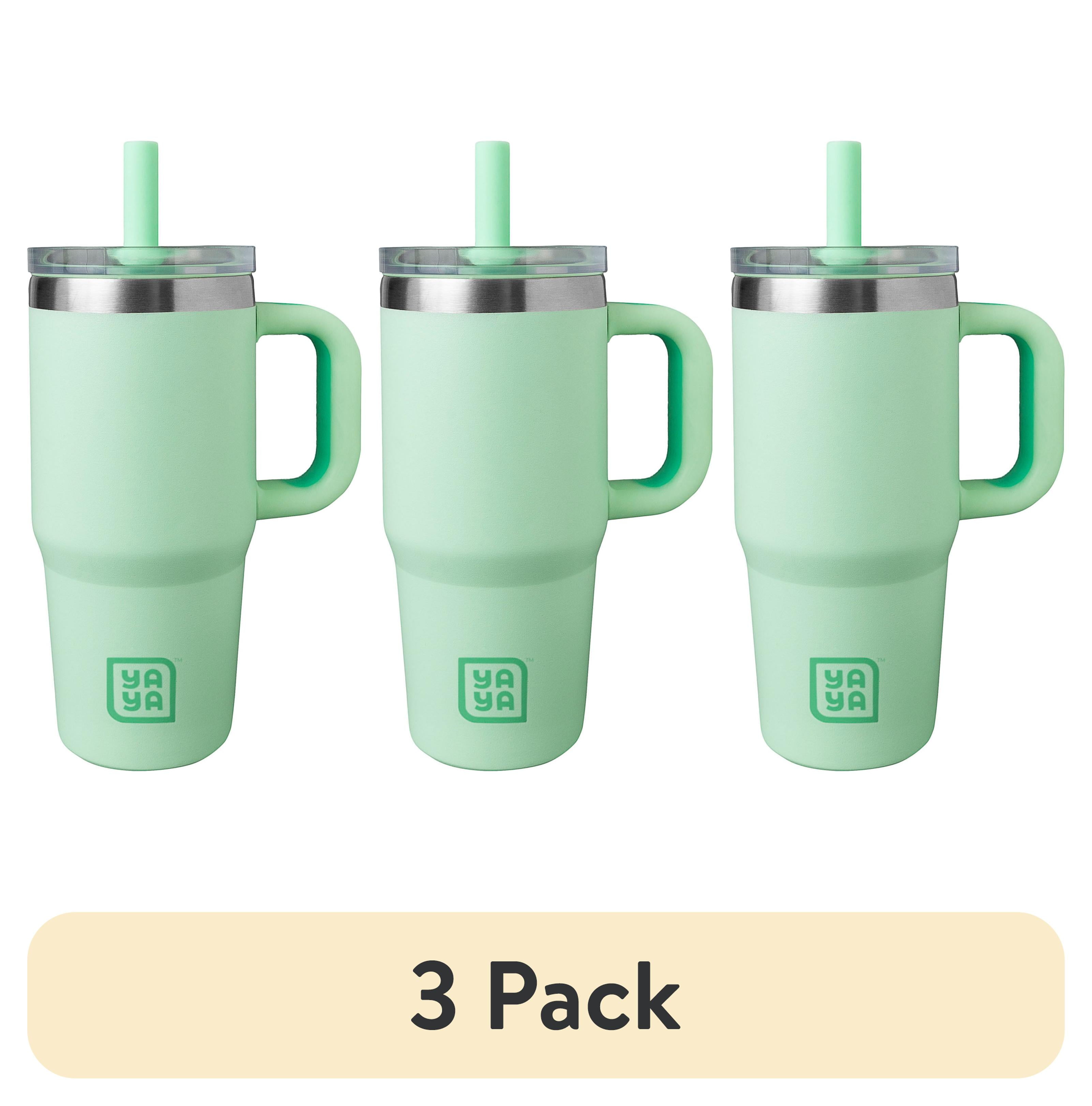 (3 pack) YAYA My First Travel Tumbler for Preschool & Kids 3+, Insulated Stainless Steel Tumbler with Reusable Silicone Straw & Spill-Proof Lid, Cup Holder Compatible, BPA-Free, 12oz, Sage