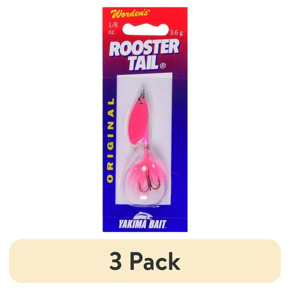 (3 pack) Yakima Bait Worden's Original Rooster Tail Fishing Lure, Electric Chicken, 1/8 oz., Size 6, 208 ELEC