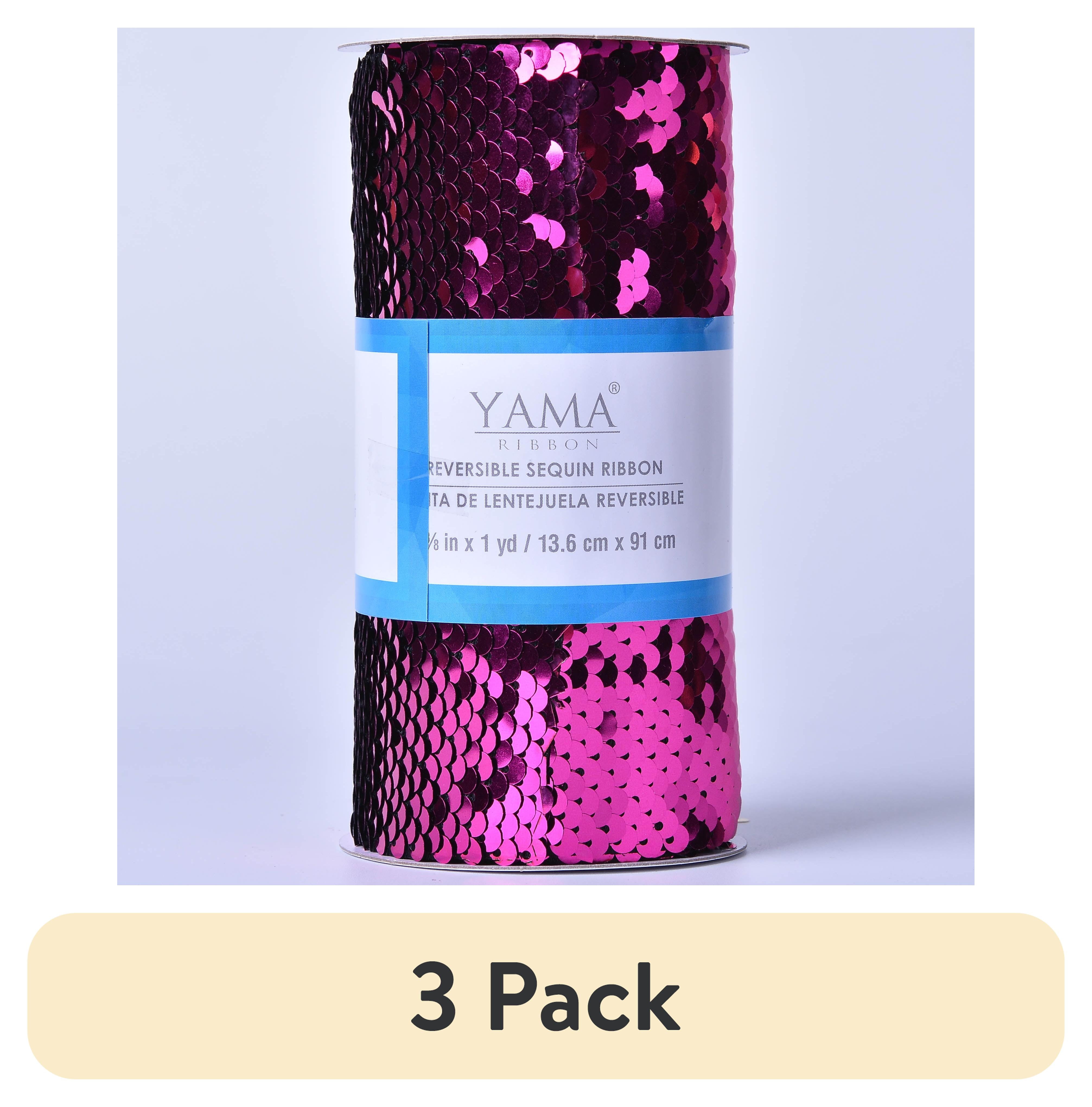 (3 pack) Yama Ribbon, 5-3/8inch Reverse Sequin Ribbon Hot Pink/Black, 3 feet