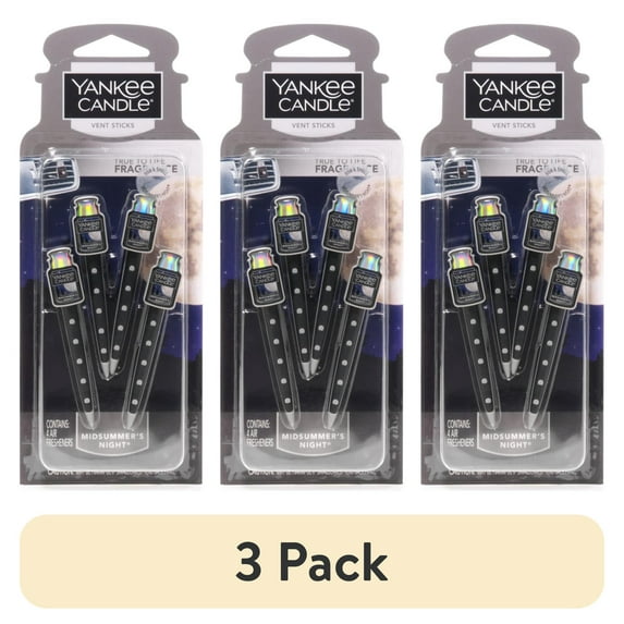 (3 pack) Yankee Candle Car Air Freshener Vent Sticks, Midsummers Night, 4 Count
