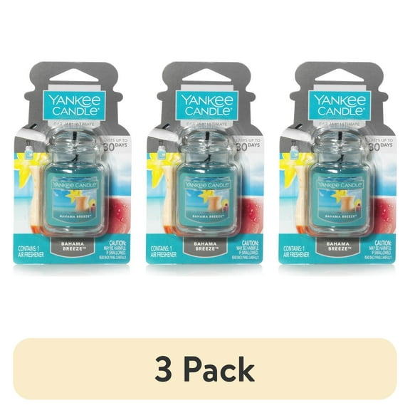 (3 pack) Yankee Candle Car Jar Ultimate Bahama Breeze Scent, Hanging Car Air Freshener, 1 Count