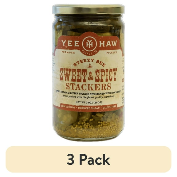 (3 pack) YeeHaw Sweet and Spicy Pickle Stackers, 24 oz Jar, 28 g per Serving