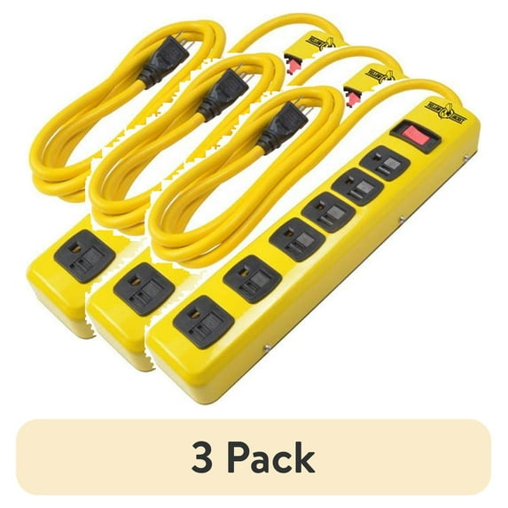 (3 pack) Yellow Jacket 5139N Heavy Duty Metal Power Strip with 6 Outlets And 6 Foot Cord