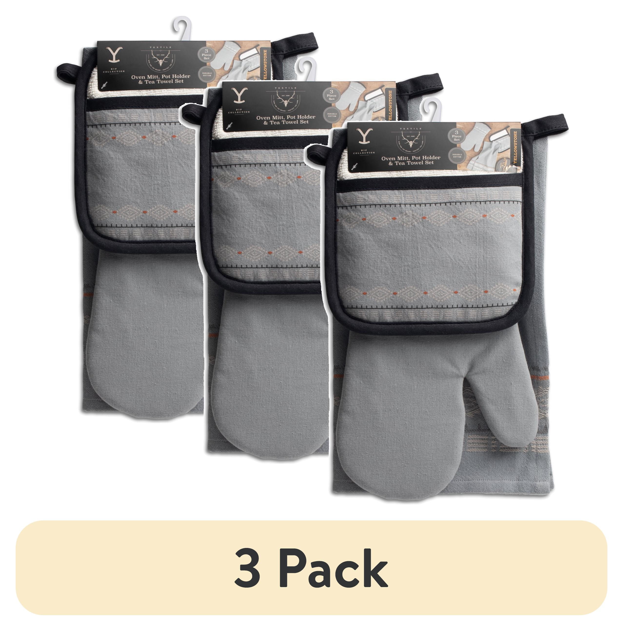 (3 pack) Yellowstone 3-Piece Oven Mitt, Pot Holder, & Tea Towel Kitchen Linen Set, Rip Collection