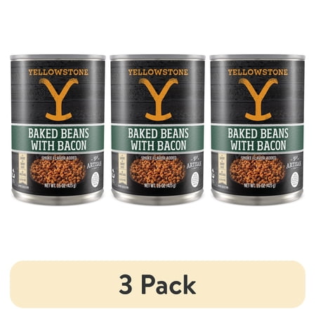 (3 pack) Yellowstone Brand Baked Beans with Bacon, No Allergens, Gluten-Free, Canned Beans, 15 oz. Can. Savory and Smoky.