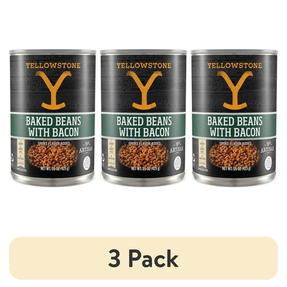(3 pack) Yellowstone Brand Baked Beans with Bacon, No Allergens, Gluten-Free, Canned Beans, 15 oz. Can.