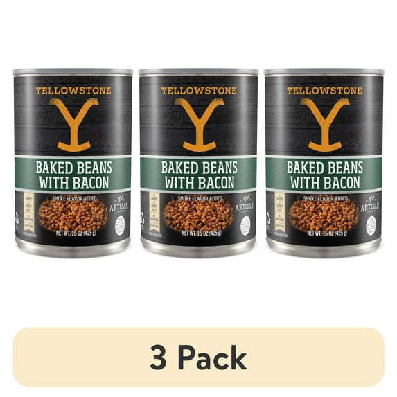 (3 pack) Yellowstone Brand Baked Beans with Bacon, No Allergens, Gluten-Free, Canned Beans, 15 oz. Can.