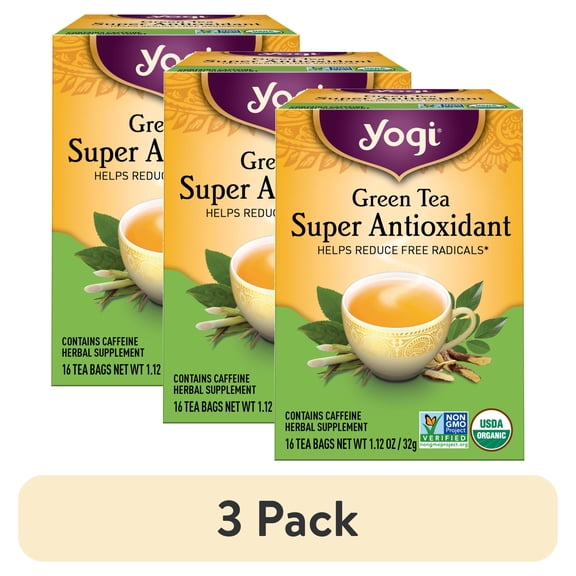 (3 pack) Yogi Green Tea Super Antioxidant, Organic Wellness Tea Bags, 16 Count