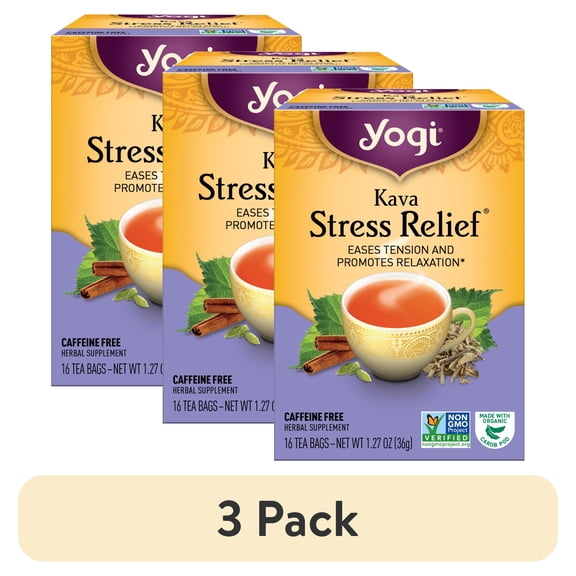 (3 pack) Yogi Kava Stress Relief, Organic Herbal Wellness Tea Bags, 16 Count
