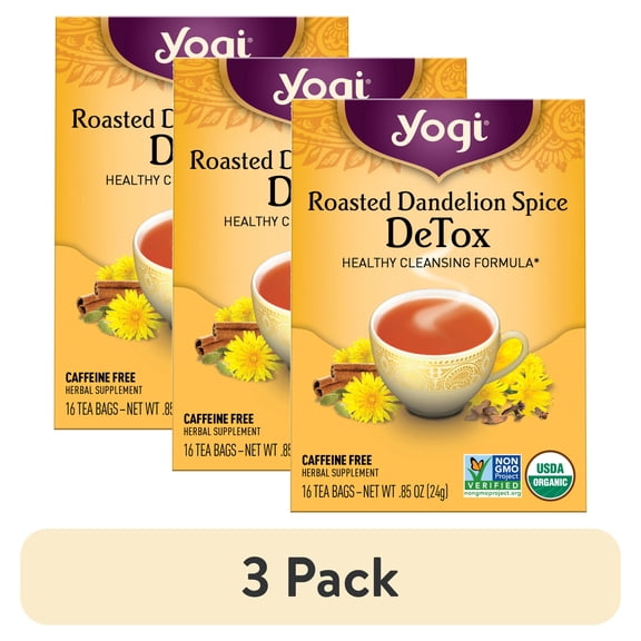 (3 pack) Yogi Roasted Dandelion Spice DeTox, Organic Herbal Wellness Tea Bags, 16 Count