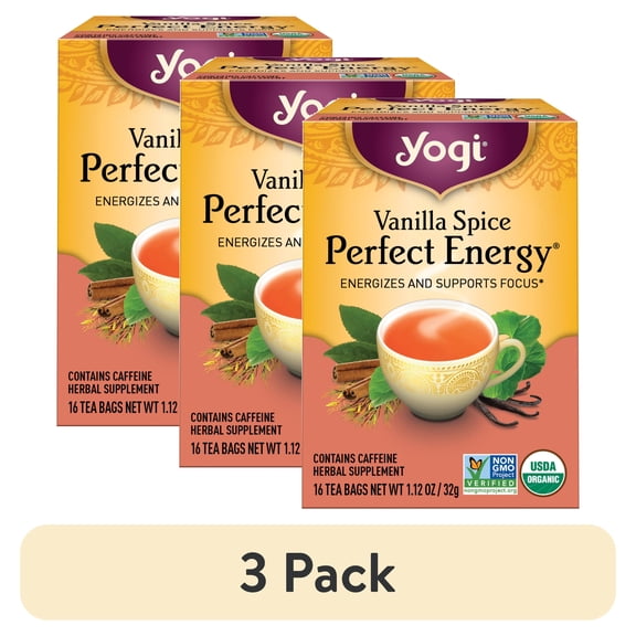(3 pack) Yogi Vanilla Spice Perfect Energy, Organic Black Wellness Tea Bags, 16 Count