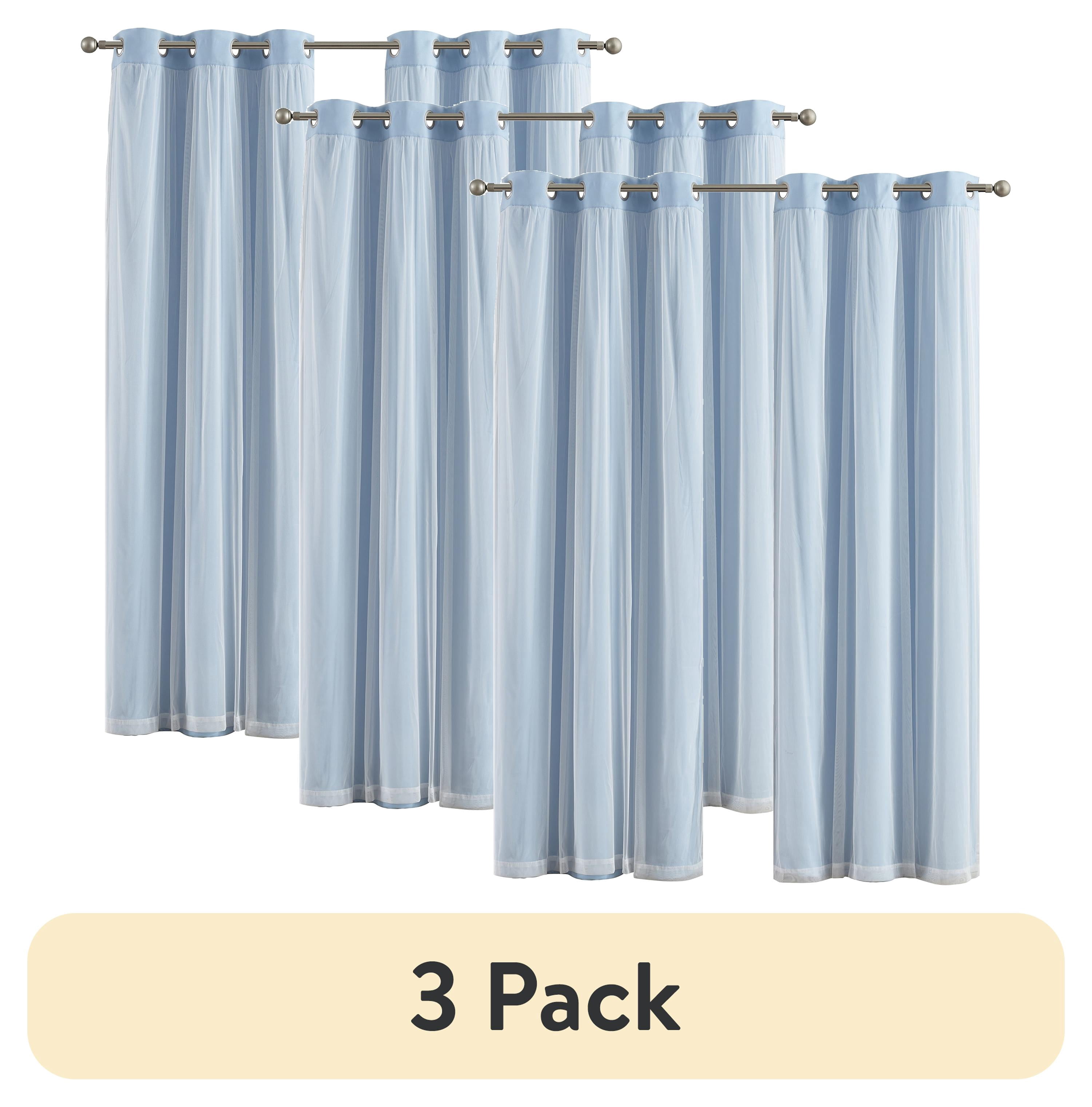 (3 pack) Your Zone Blackout Curtain Panel with Sheer Overlay, Grommet Top, Blue, 1 Panel, 37 in x 84 in