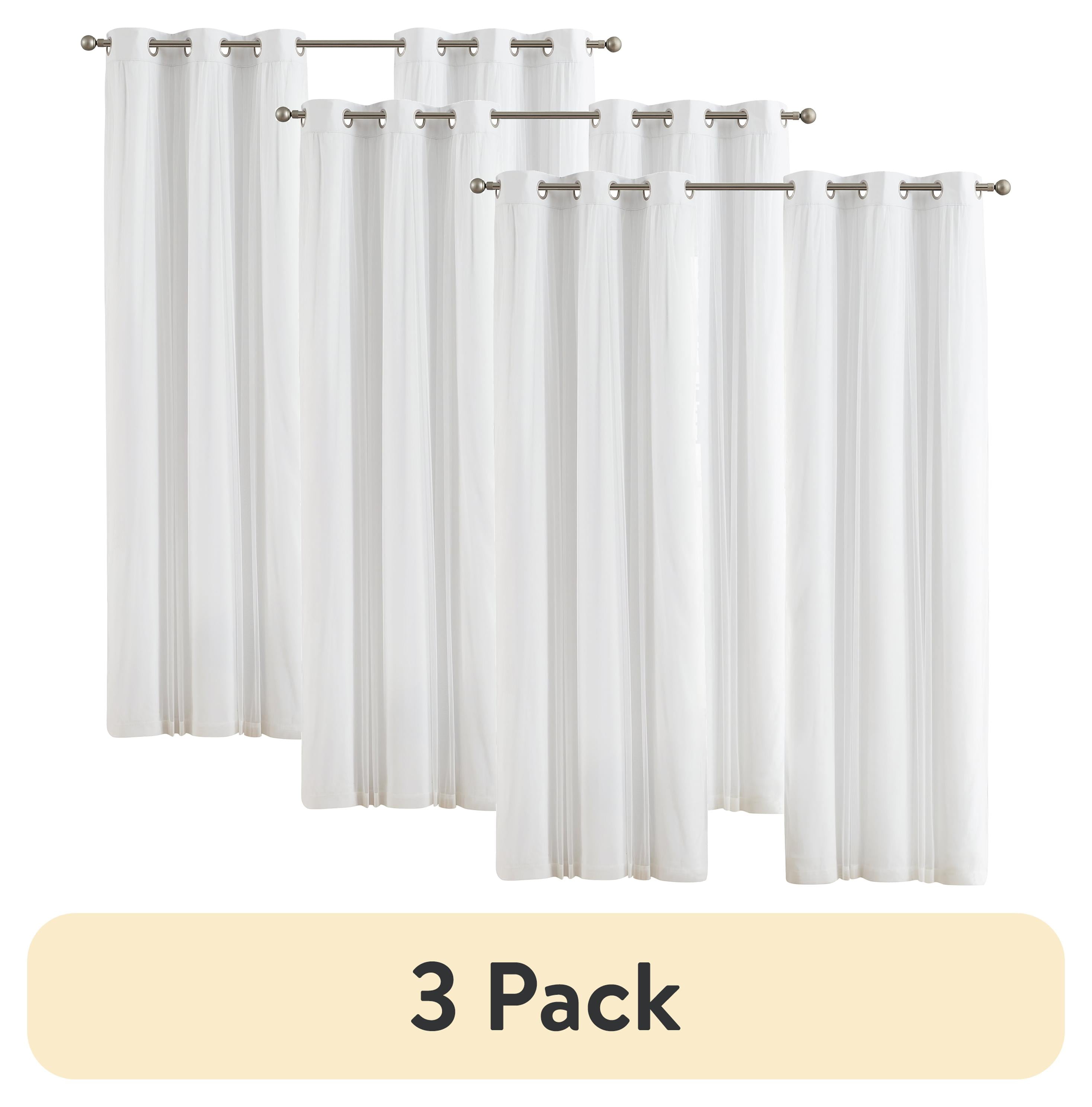 (3 pack) Your Zone Blackout Curtain Panel with Sheer Overlay, 1 Panel, White, 37" W x 84" L