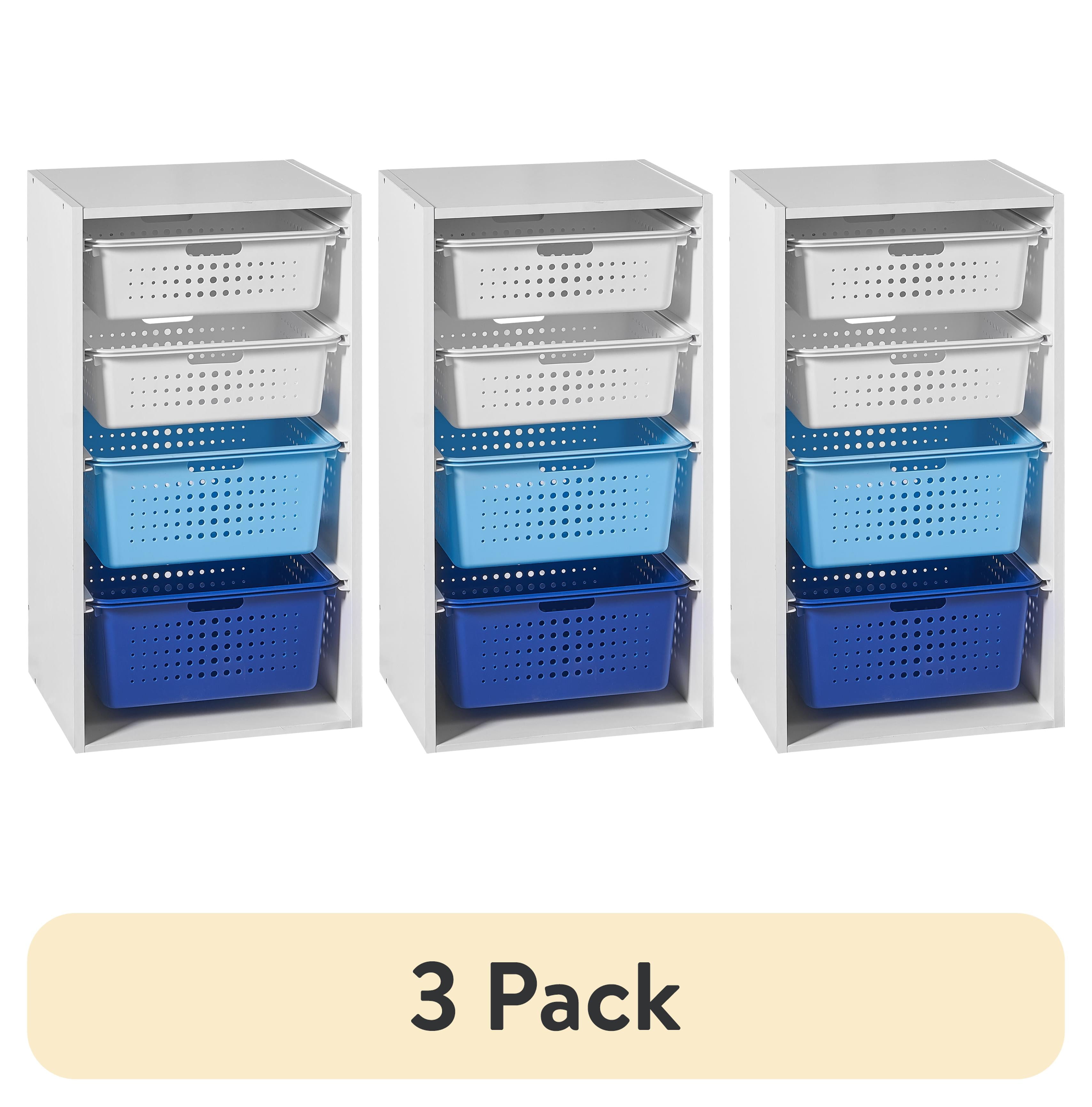 (3 pack) Mainstays  Kids Sliding Bin Organizer with 4 Storage Bins, Blue
