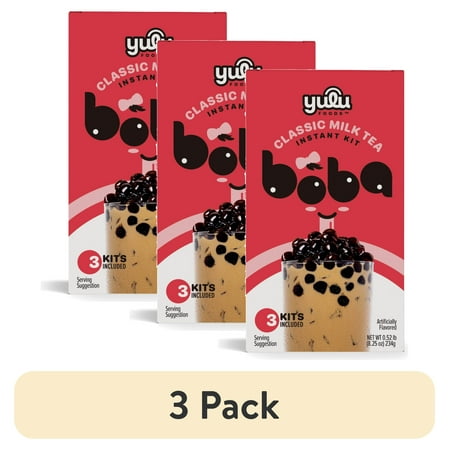 (3 pack) Yulu Foods Instant Boba Classic Milk Tea, Bubble Tea Kit, 3 Drinks