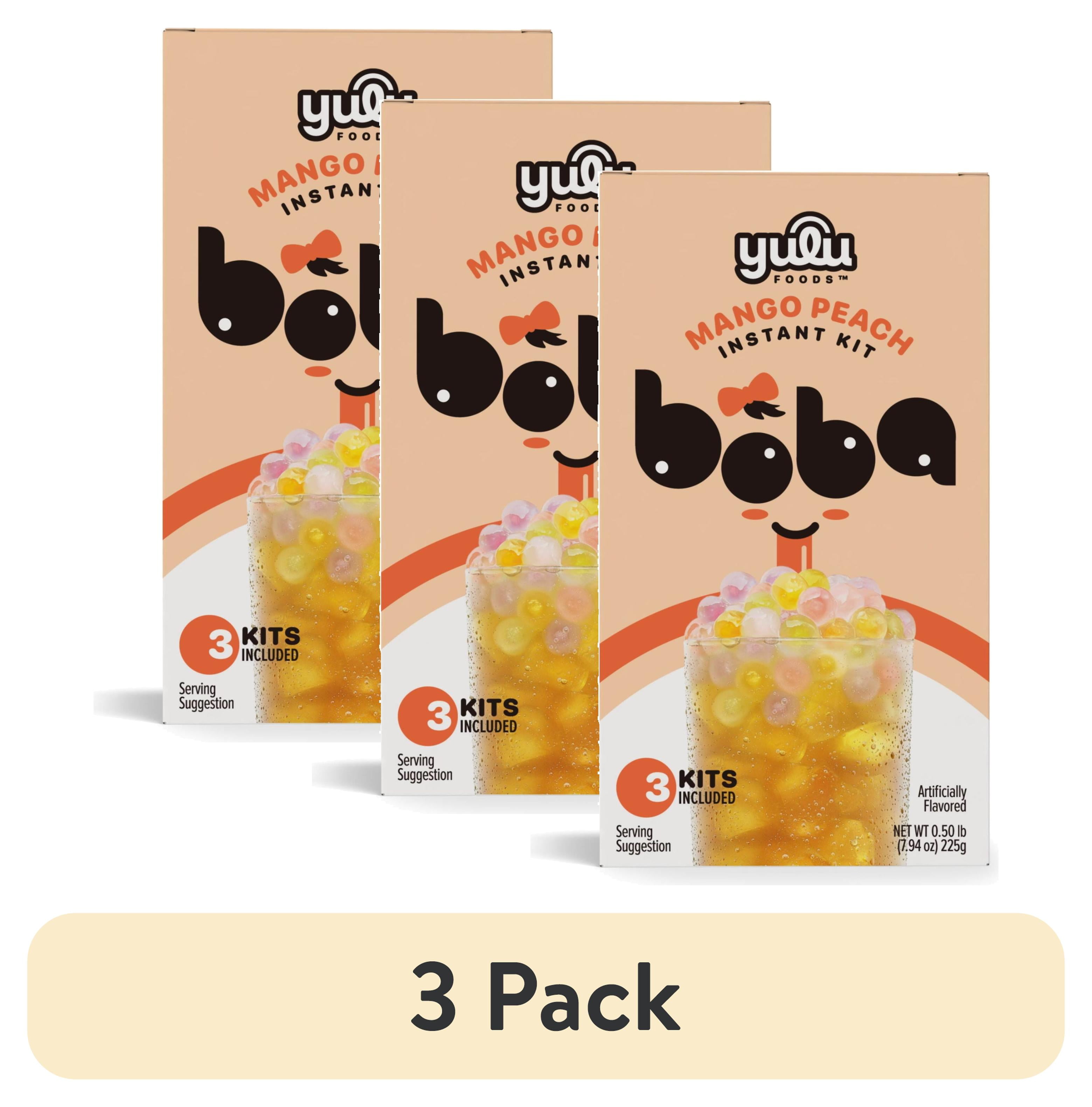 3 pack) Yulu Foods Instant Boba Mango Peach Tea, Bubble Tea Kit, 3