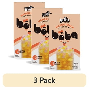 (3 pack) Yulu Foods Instant Boba Mango Peach Tea, Bubble Tea Kit, 3 Drinks