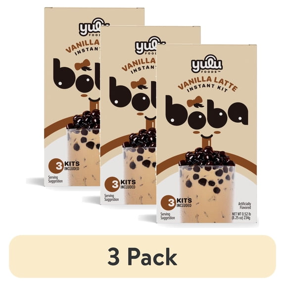 (3 pack) Yulu Foods Instant Boba, Vanilla Latte Bubble Tea Kit, 3 Drinks