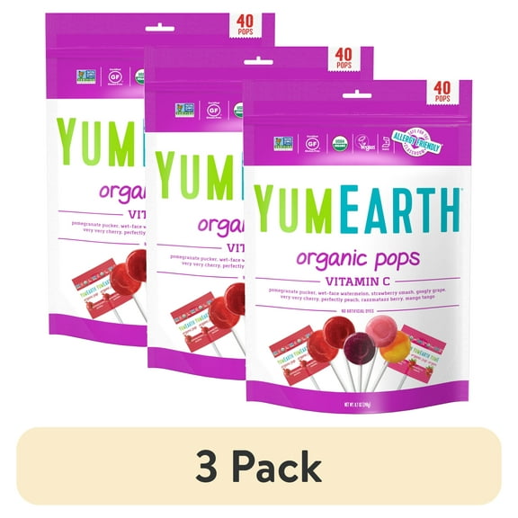 (3 pack) YumEarth Organic Lollipops, Vitamin C, Assorted Flavors, 8.5 oz, 40 Ct
