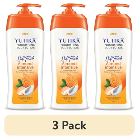 (3 pack) Yuthika Daily Moisturizing Body Lotion, Long Lasting, Non-Greasy, Fast Fast-Absorbing Lotion, Almond, 17.64 Oz