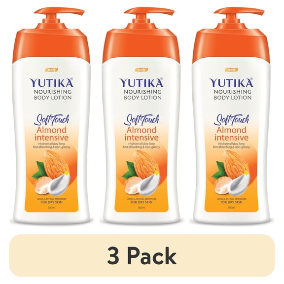 (3 pack) Yuthika Daily Moisturizing Body Lotion, Long Lasting, Non-Greasy, Fast Fast-Absorbing Lotion, Almond, 17.64 Oz
