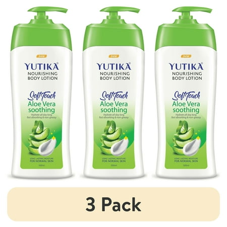 (3 pack) Yuthika Daily Moisturizing Body Lotion, Long Lasting, Non-Greasy, Fast Fast-Absorbing Lotion, Alove Vera, 17.64 Oz