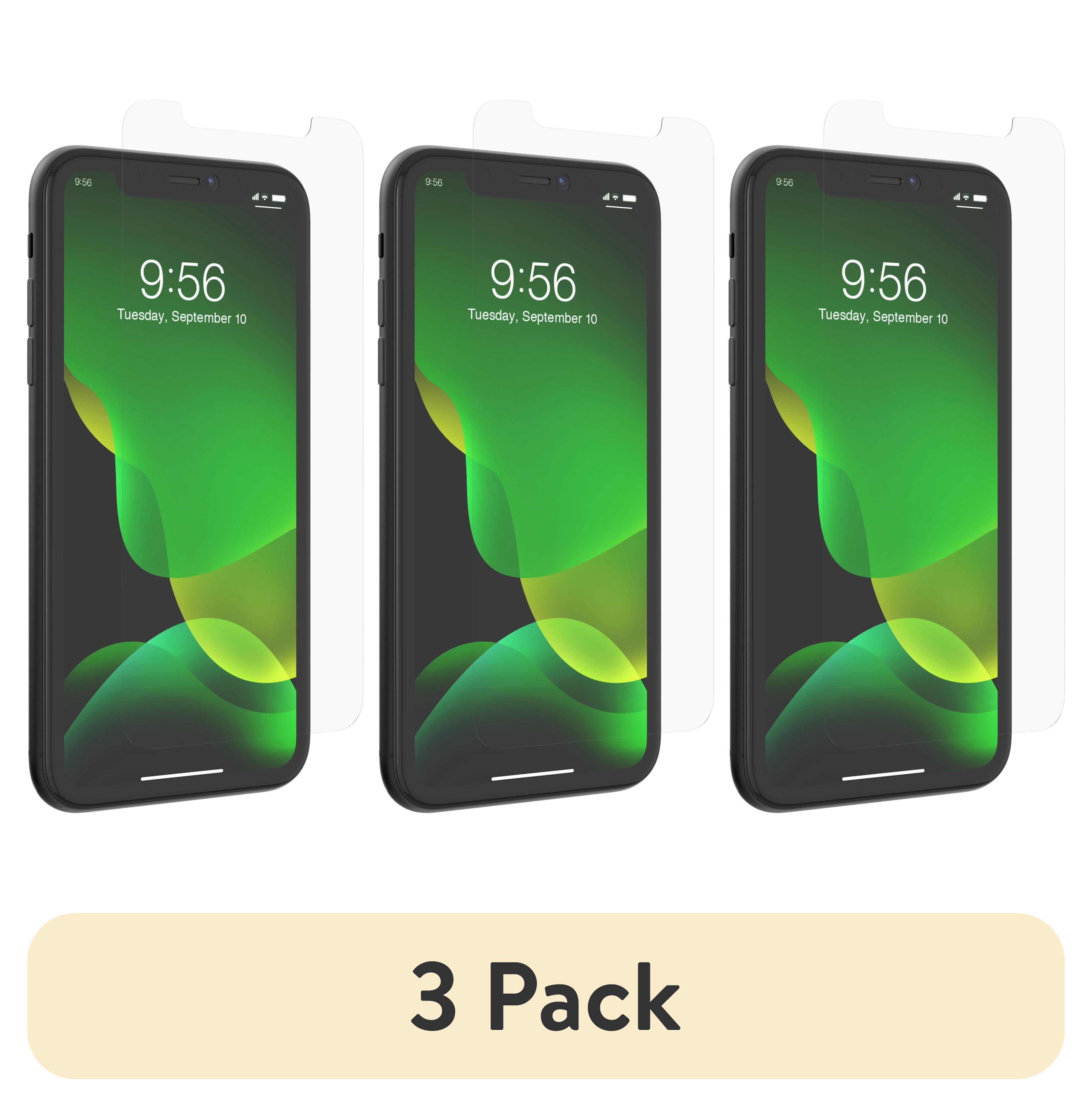 (3 pack) ZAGG InvisibleShield Hybrid Glass Screen Protector for Apple iPhone 11 and XR, Clear