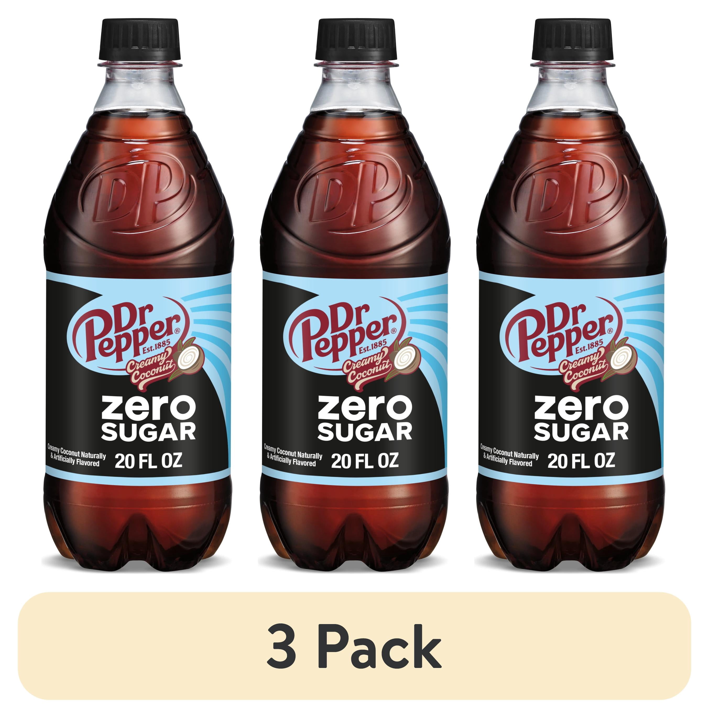(3 pack) Dr Pepper Zero Sugar Creamy Coconut Soda Pop, 20 fl oz, Bottle