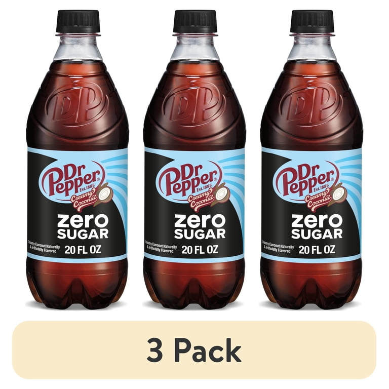 3 pack) Dr Pepper Zero Sugar Creamy Coconut Soda Pop, 20 fl oz