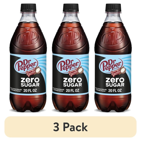 (3 pack) Dr Pepper Zero Sugar Creamy Coconut Soda Pop, 20 fl oz, Bottle