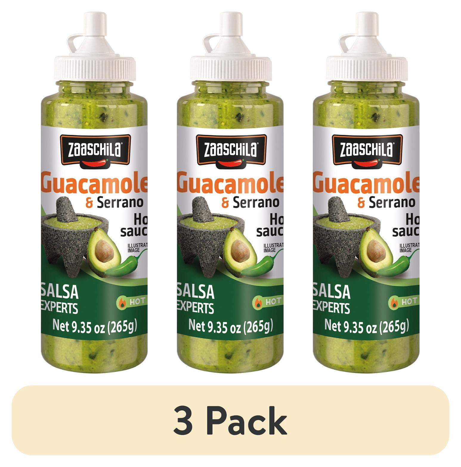 (3 pack) Alimentos Tres Zaaschila Guacamole and Serrano Sauce, 9.35 oz