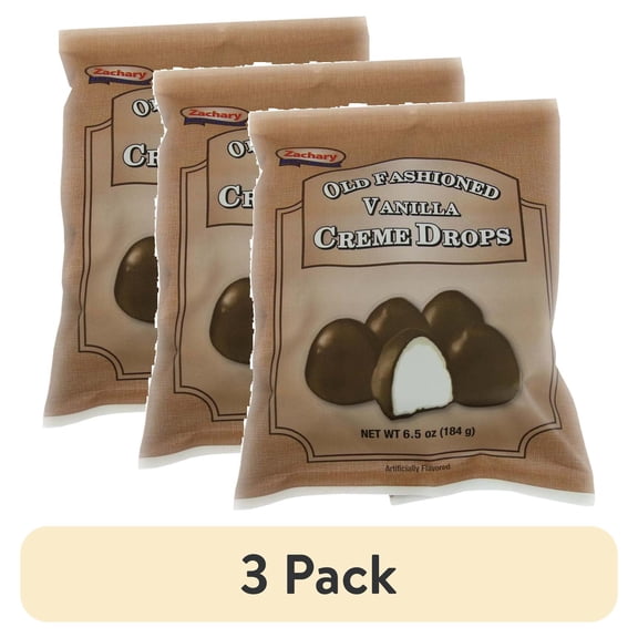 (3 pack) Zachary Old Fashioned Vanilla Creme Drops Candy, 6.5 oz. Bag, Contains Soy, Milk, & Egg.
